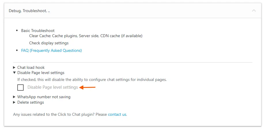 Disable Page level settings