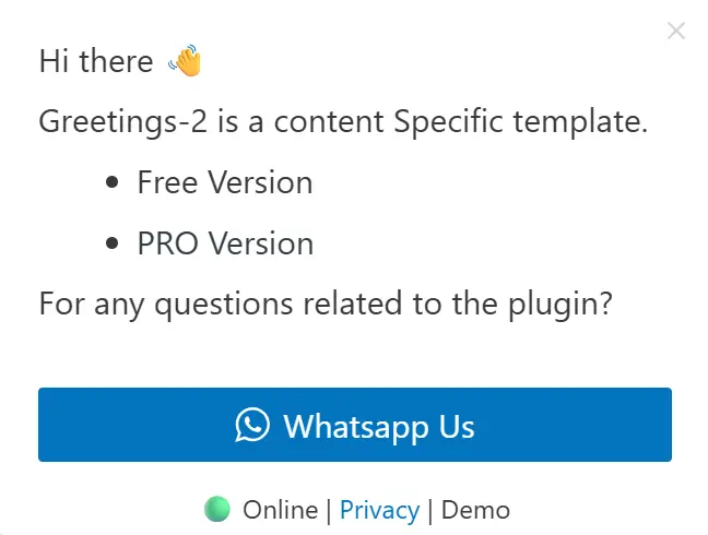 Content-specific greeting widget showing dynamic messages that adapt to page content and user behavior