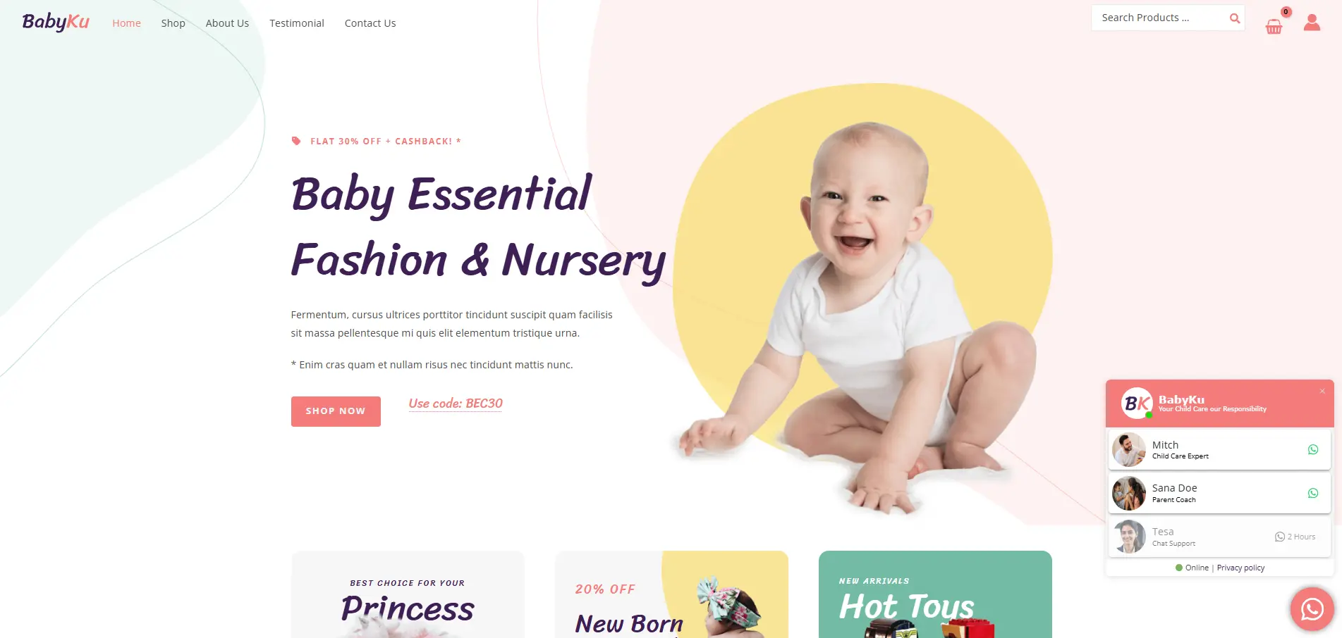 WhatsApp greeting positioned beside the chat button for seamless interaction