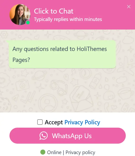 Privacy opt-in consent checkbox for GDPR compliance in WhatsApp greeting